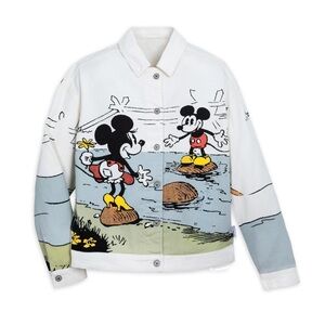 Disney Store Her Universe Mickey & Minnie Mouse White Denim Jacket Unisex Size L